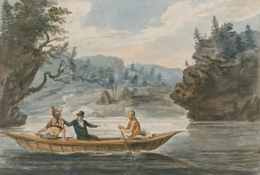 Zwei Indianer und ein Weißer in einem Kanu, 1811-13